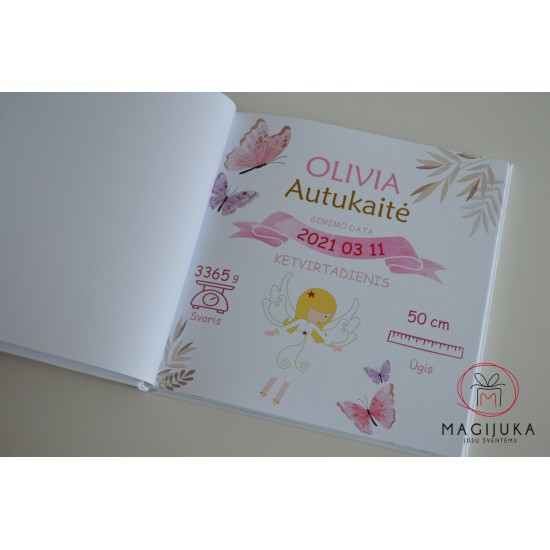Krikštynų albumas, palinkėjimų knyga "Angeliukas tarp drugelių" 