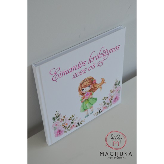 Krikštynų albumas, palinkėjimų knyga "Mergaitė tarp gėlių"