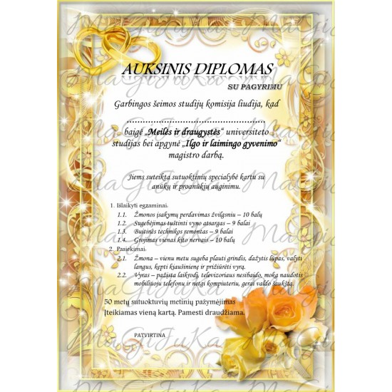 Auksinių vestuvių diplomas