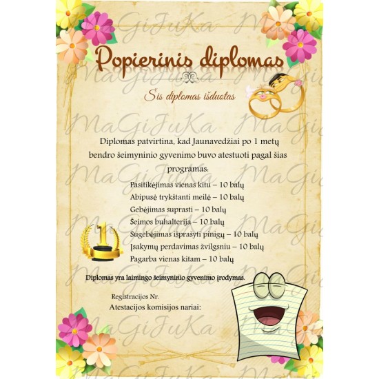Popierinių vestuvių diplomas "4"