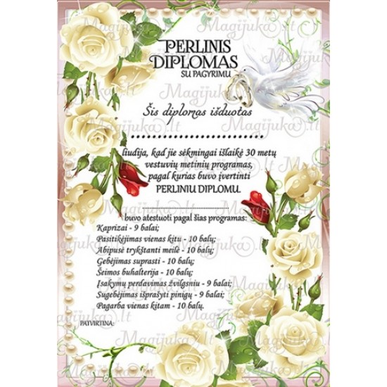 Perlinių vestuvių diplomas