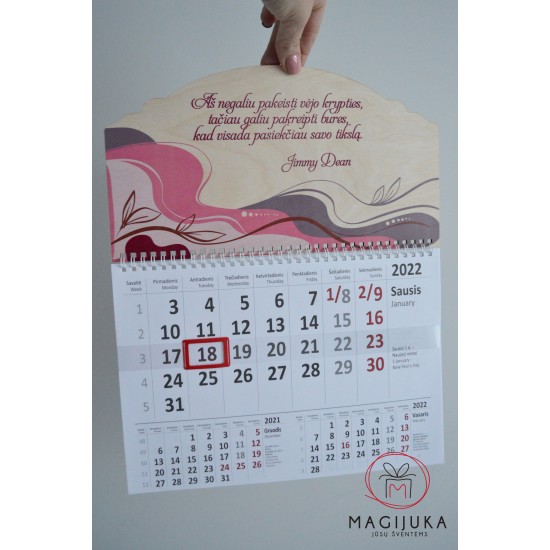 Sieninis pakabinamas medinis kalendorius "Tikslas"