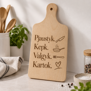 Pjaustymo lentelė graviruota „Pjaustyk. Kepk. Valgyk. Kartok."