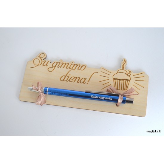 Sveikinimas su graviruotu tušinuku "Su gimimo diena!"