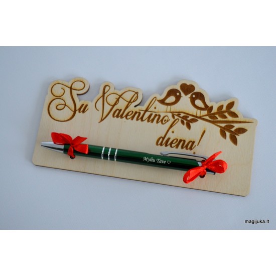 Sveikinimas su graviruotu tušinuku "Su Valentino diena!"