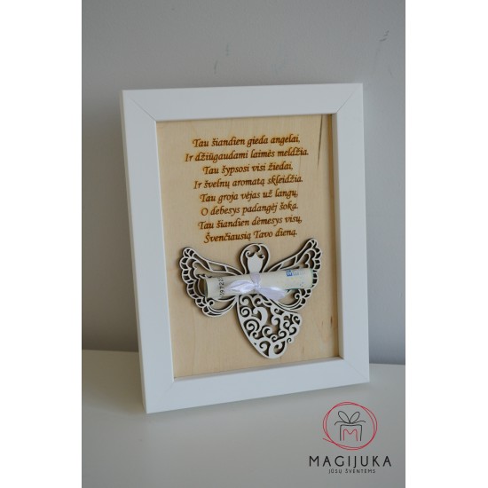 Krikštynų sveikinimas rėmelyje "Angelas"