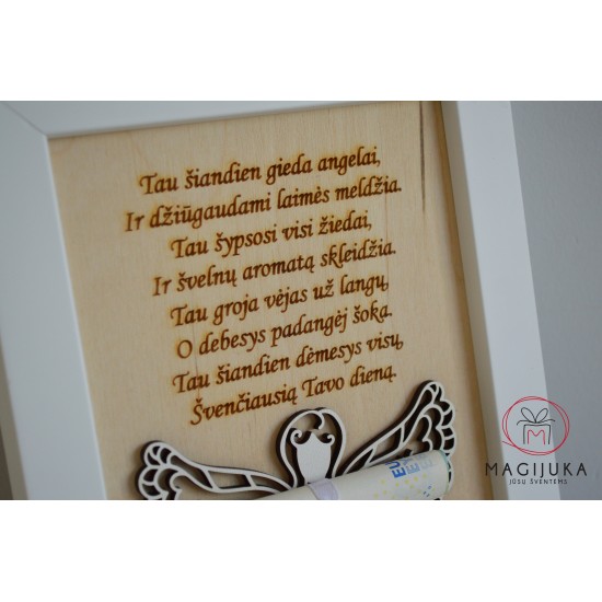 Krikštynų sveikinimas rėmelyje "Angelas"