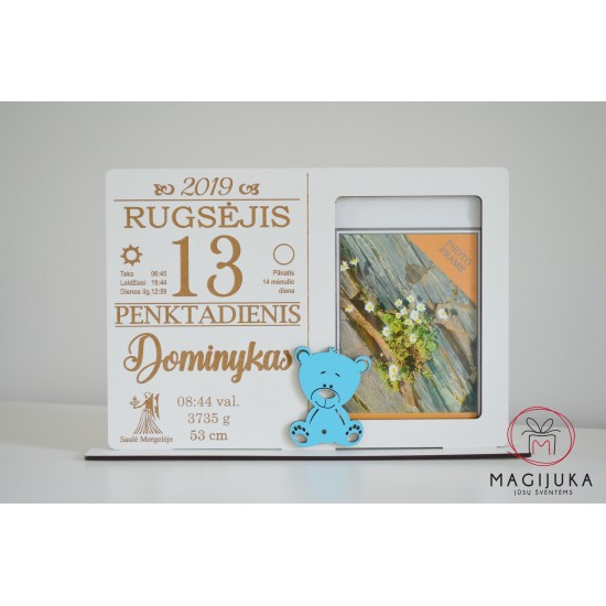Rėmelis gimimo dienos kalendoriaus lapelis "Mėlynas meškiukas"