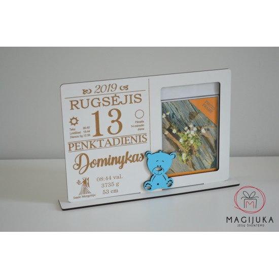 Rėmelis gimimo dienos kalendoriaus lapelis "Mėlynas meškiukas"