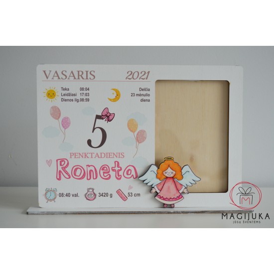 Rėmelis gimimo dienos kalendoriaus lapelis "Rožinis angelas"