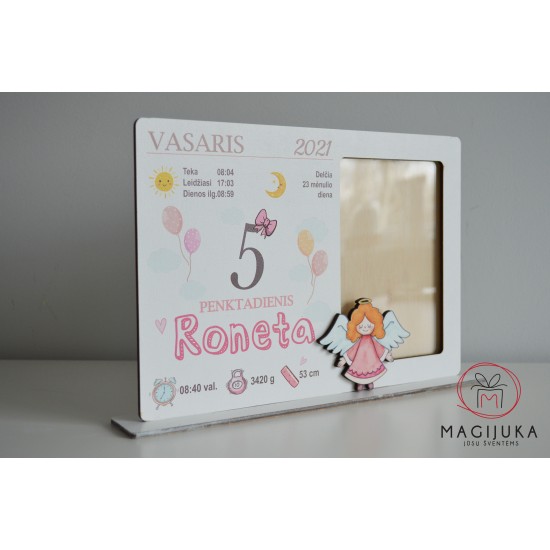 Rėmelis gimimo dienos kalendoriaus lapelis "Rožinis angelas"