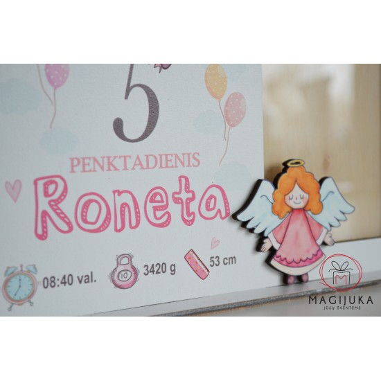 Rėmelis gimimo dienos kalendoriaus lapelis "Rožinis angelas"