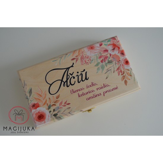 Medinė dėžutė šokoladui "Ačiū"
