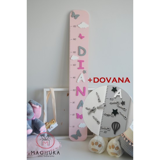 Ūgio matuoklė su vardu "Rožiniai drugeliai" + DOVANA