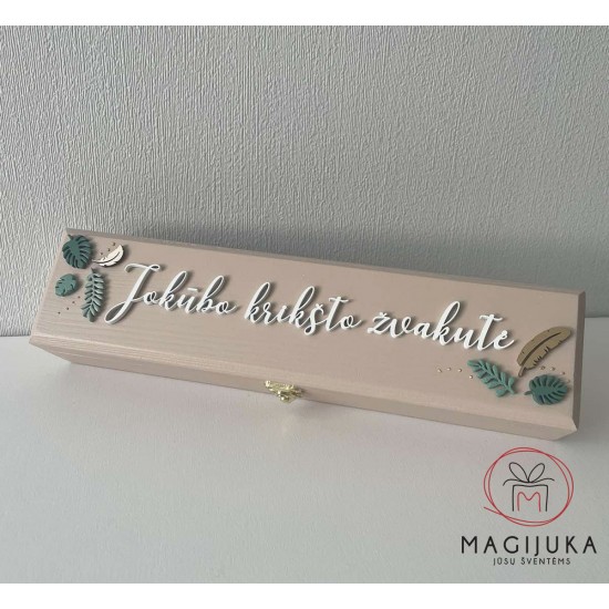 Dėžutė krikšto žvakei "Žali lapeliai"