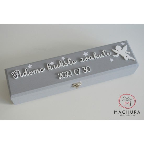 Dėžutė krikšto žvakei pilka "Angelėlis"