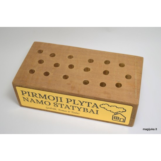 Plyta su užrašu "Pirmoji plyta namo statybai"